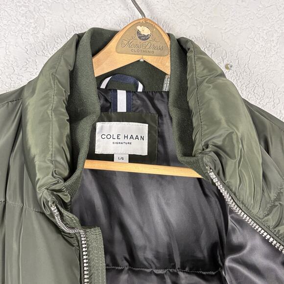Cole Haan Mens Puffer Coat Jacket Olive Green Outdoors Preppy Size L - Picture 6 of 6